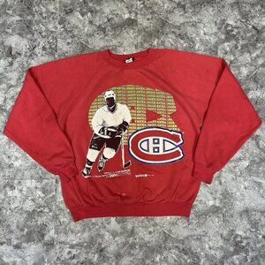 Red Crewneck Sweater with Hockey Graphic